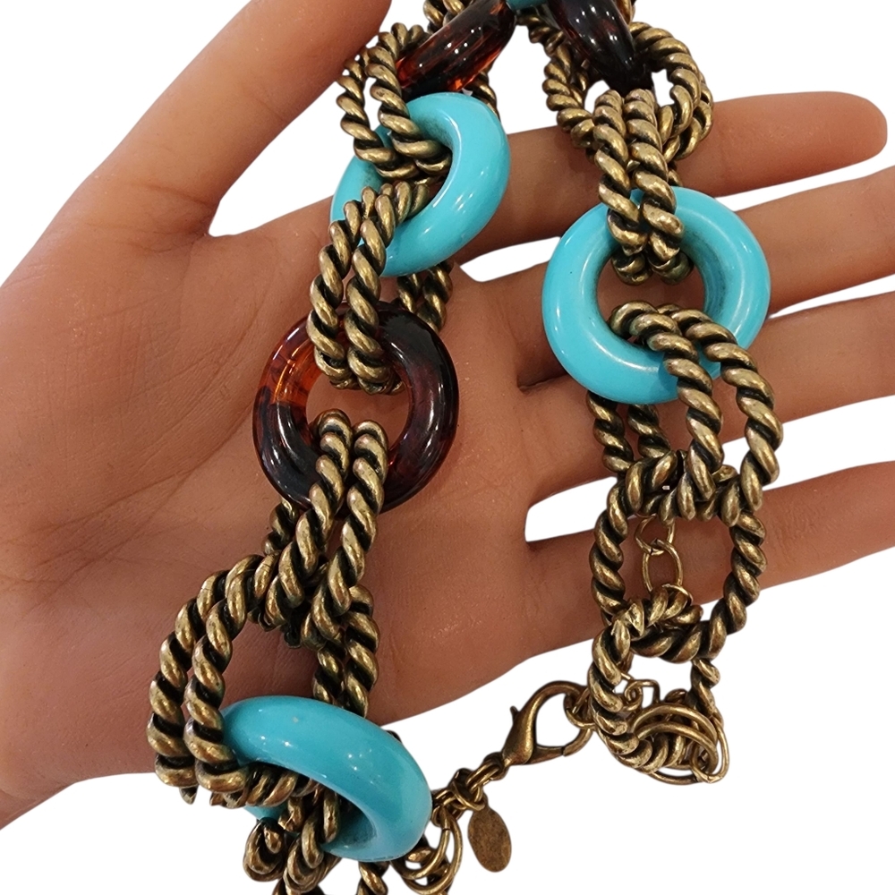 Chico's necklace chunky necklace boho open link turquoise brown - Picture 3 of 15